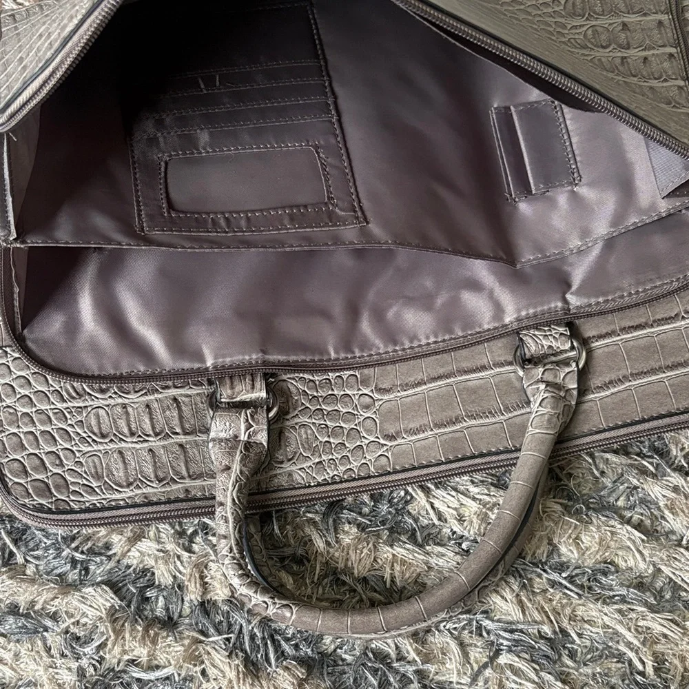 Bueno Croc-Embossed Structured Satchel in Taupe, Silver Hardware, Laptop, Unisex